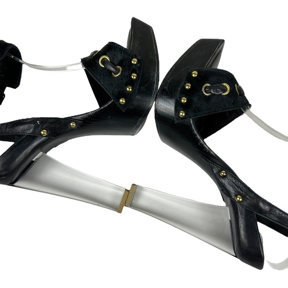 David C Couture Pony Hair Wooden Lucite Square Toe Made in USA Platform Heels 7 - Picture 5 of 9